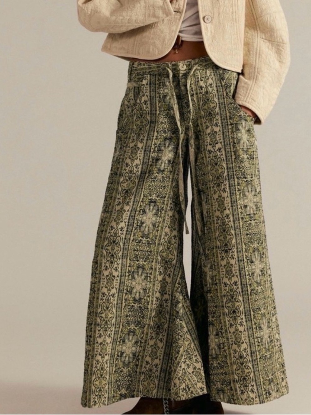 NWT Free People Dahlia Wide Leg Pants LEMONGRASS